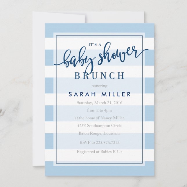 Invitación Baby Shower Brunch Invitation Stripes Boy (Anverso)
