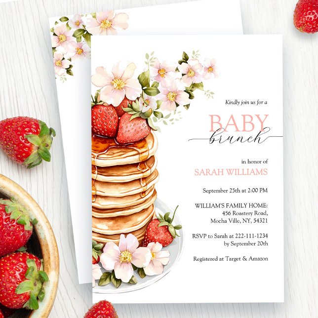 Invitación Baby Shower Brunch moda Floral Fresa Pancake (Subido por el creador)