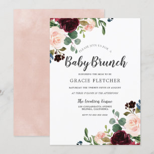 Invitación Baby Shower Brunch Rubor & Burgundy Flowers