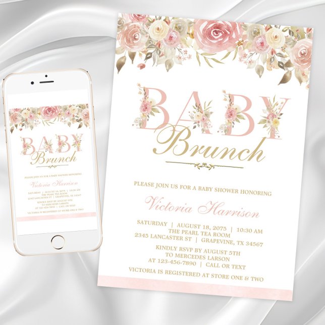 Invitación Baby Shower Brunch Rubor Pink Floral (Instant download and printed invitations available.)