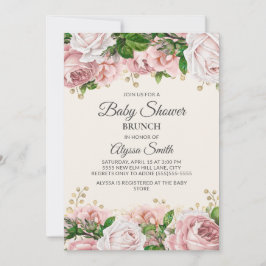 Invitación Baby Shower Brunch Rubor Pink Gold Floral