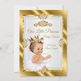 Invitación Baby Shower Brunette Gold White Princess