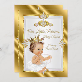 Invitación Baby Shower Brunette Gold White Princess