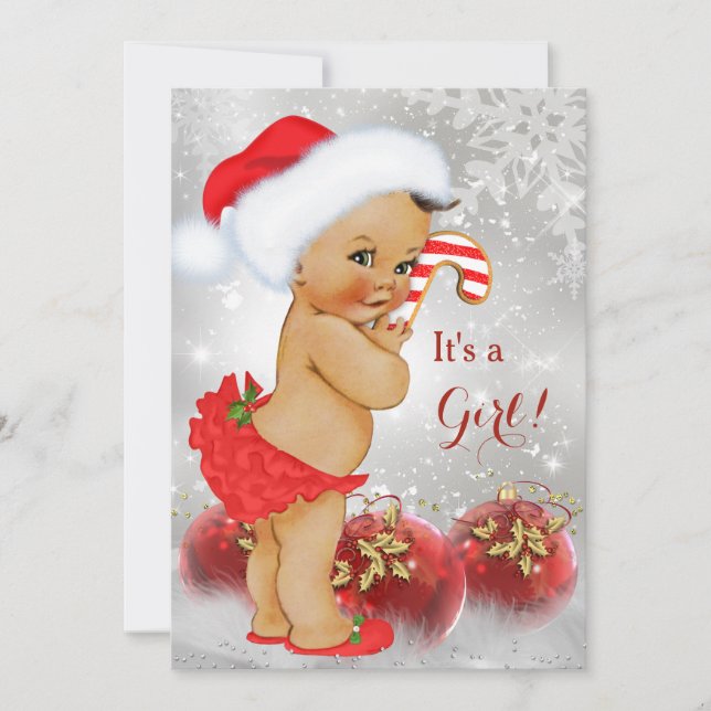 Invitación Baby Shower Brunette, Navidades de Red Gold Bauble (Anverso)