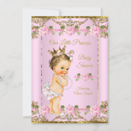 Invitación Baby Shower Brunette, Princesa Blanca de Oro Rosad