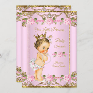 Invitación Baby Shower Brunette, Princesa Blanca de Oro Rosad