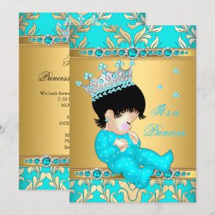 Invitación Baby Shower Brunette, Princesa de la Perla de Oro