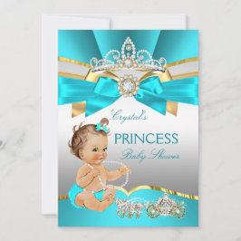 Invitación Baby Shower Brunette, Princesa de oro azul verde a