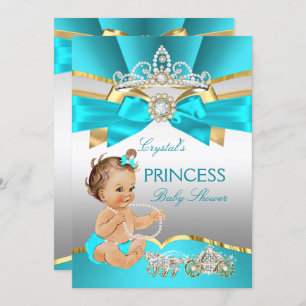 Invitación Baby Shower Brunette, Princesa de oro azul verde a