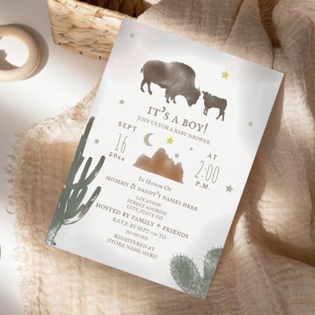 Invitación Baby Shower Búfalo Bison Desert Cactus (Subido por el creador)