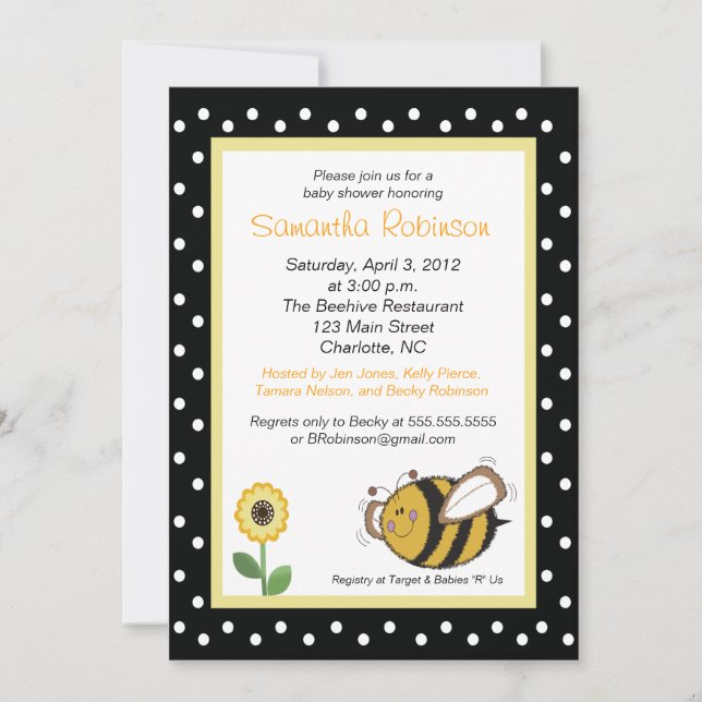 Invitación Baby Shower Bumble Bee Buzz 5x7 (Anverso)