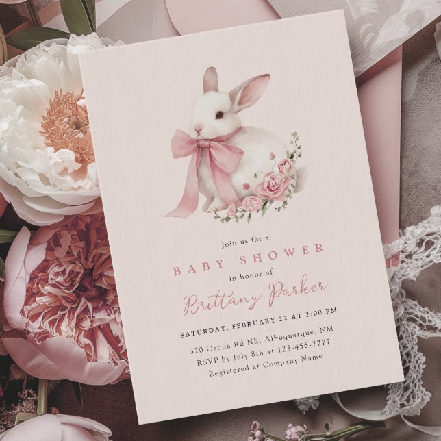Invitación Baby Shower Bunny Pink Bow (Subido por el creador)