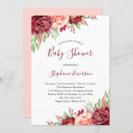 Invitación Baby Shower Burgundy Rubor Floral