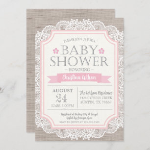 Invitación Baby Shower Burlap Pink & Lace