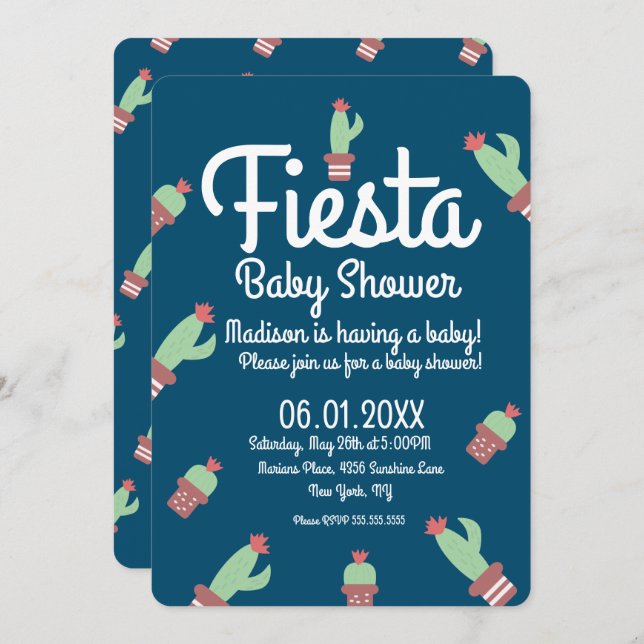 Invitación Baby Shower Cactus Border Fiesta (Anverso / Reverso)