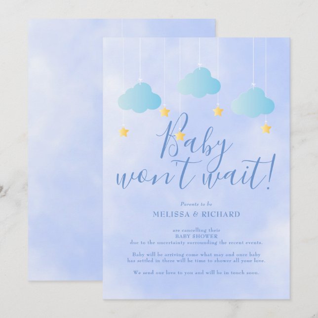Invitación Baby Shower Cancelation Blue Shower por correo (Anverso / Reverso)