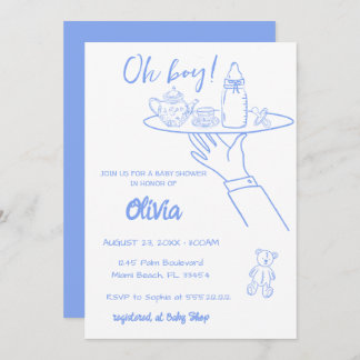 Invitación Baby Shower caprichoso de escritura a mano con man