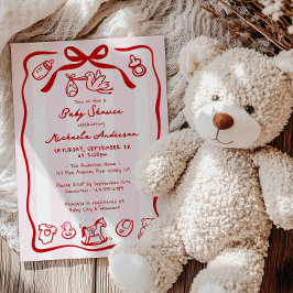 Invitación Baby Shower caprichoso de garras rojas y rosadas