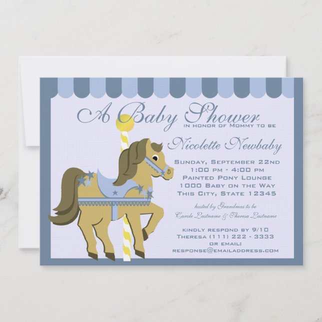 Invitación Baby Shower Carousel Blue (Anverso)