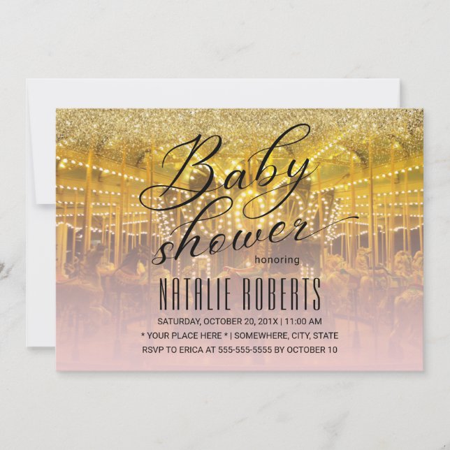 Invitación Baby Shower Carrusel moderno Gold & Pink Typograph (Anverso)