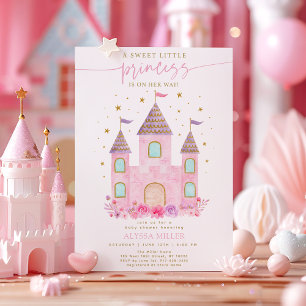 Invitación Baby Shower Castillo Princesa de Oro Rosa