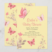 Baby Shower Casual Yellow Pink Floral Butterflies