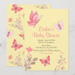 Invitación Baby Shower Casual Yellow Pink Floral Butterflies
