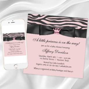 Invitación Baby Shower Cebra Rosa