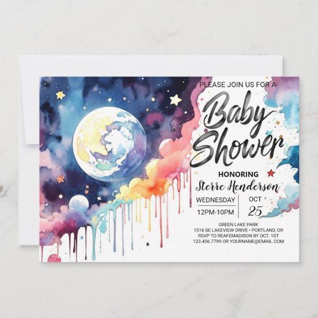 Invitación Baby Shower Celestial caprichoso (Anverso)