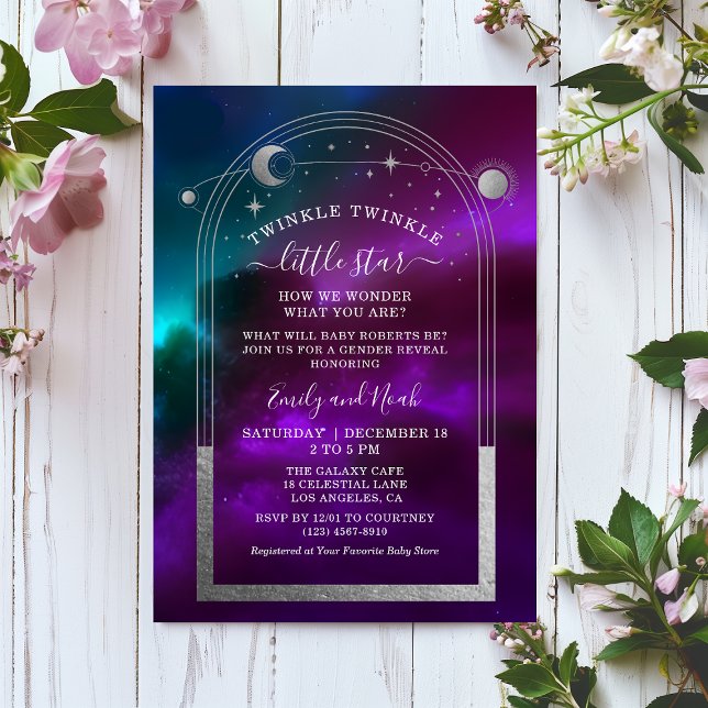 Invitación Baby Shower Celestial de plata Verde azulada púrpu (Subido por el creador)