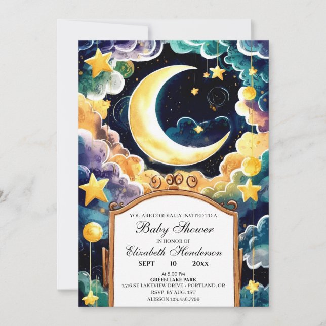 Invitación Baby Shower Celestial de Twinkle Star Boho (Anverso)