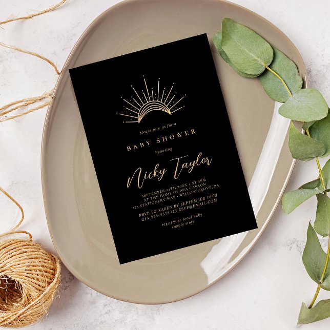 Invitación Baby Shower Celestial Negro y Oro (Subido por el creador)
