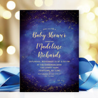 Baby Shower Celestial Night Sky Blue & Gold Stars