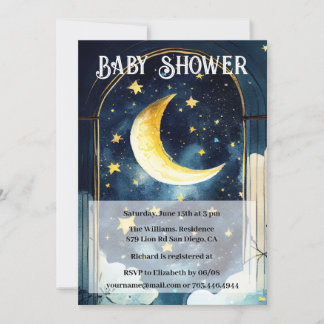 Invitación Baby Shower Celestial Starry Night y Moon