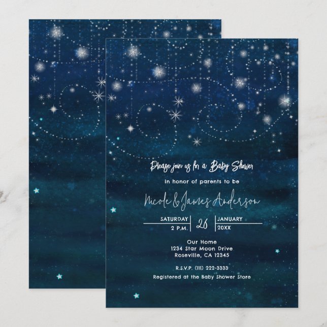 Invitación Baby Shower Celestial Starry Sky Swirls (Anverso / Reverso)