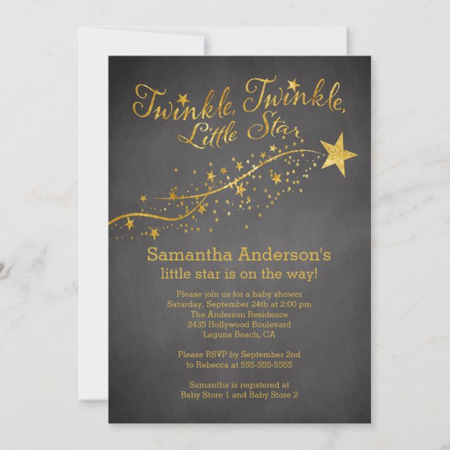 Invitación Baby Shower Chalkboard Gold Little Star (Anverso)