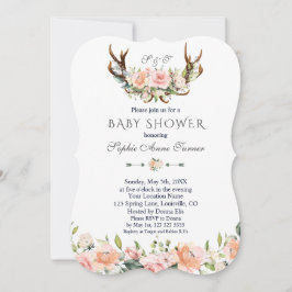 Invitación Baby Shower Charm Cream Floral Antlers