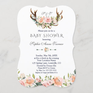 Invitación Baby Shower Charm Cream Floral Antlers