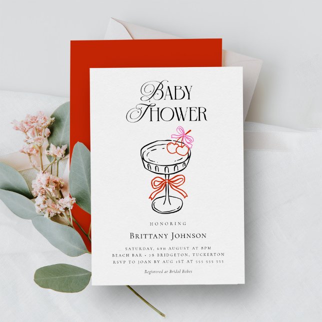 Invitación Baby Shower Cherries & Bow Martini (Subido por el creador)