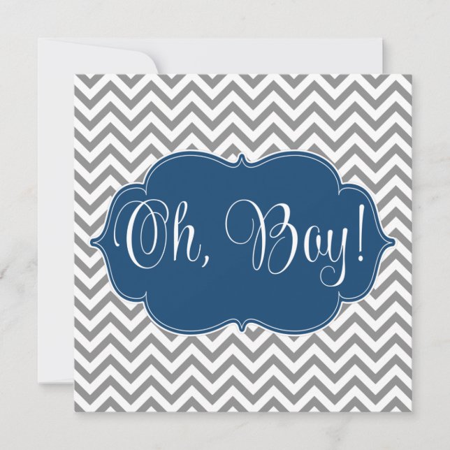 Invitación Baby Shower Chevron Blue Grey Boy (Anverso)