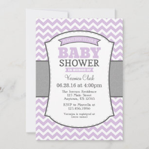 Invitación Baby Shower Chevron gris Lavender