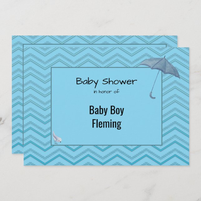 Invitación Baby Shower Chevron para Baby Boy (Anverso / Reverso)
