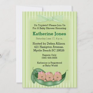 Invitación Baby Shower, Chica afroamericano de tripletas, inv