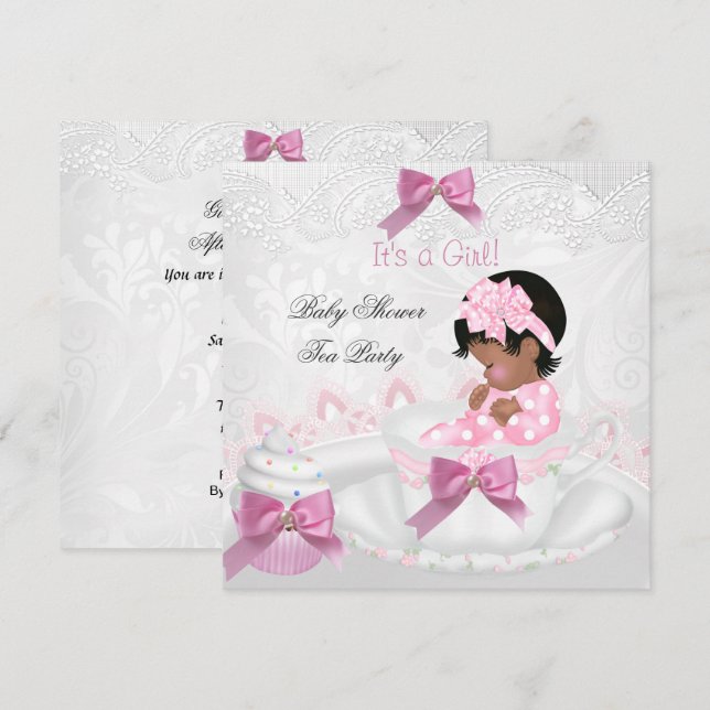 Invitación Baby Shower, Chica afroamericano, equipo para bebé (Anverso / Reverso)