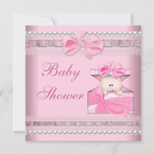Invitación Baby Shower Chica Baby Pink Gift Pearl Lace