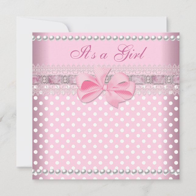 Invitación Baby Shower Chica Baby Pink Spot Pearl Lace (Anverso)