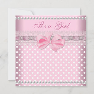 Invitación Baby Shower Chica Baby Pink Spot Pearl Lace