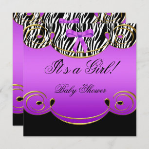Invitación Baby Shower Chica Baby Purple Black Zebra