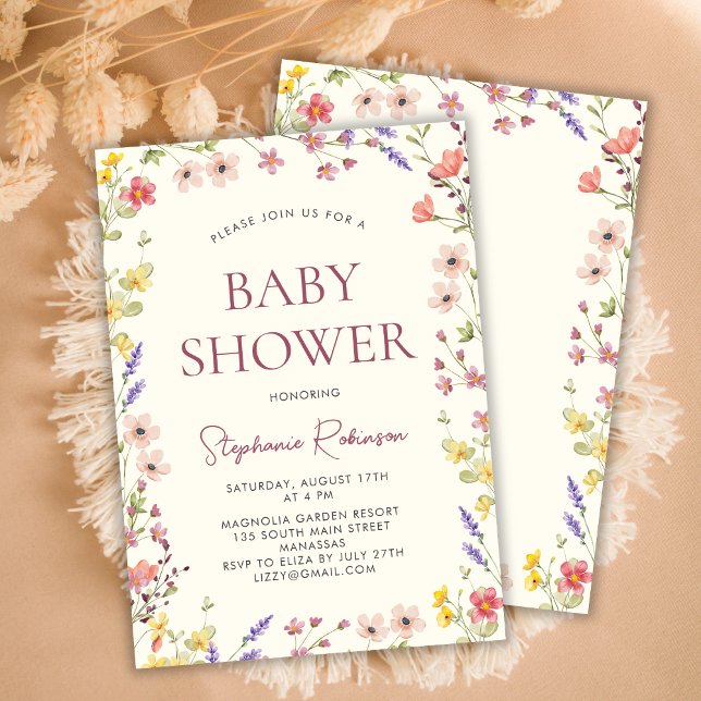 Invitación Baby Shower, Chica bohemiano de flores silvestres (Subido por el creador)