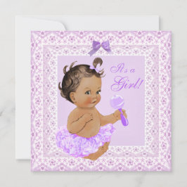 Invitación Baby Shower Chica Bonito Lavender Lace Brunette